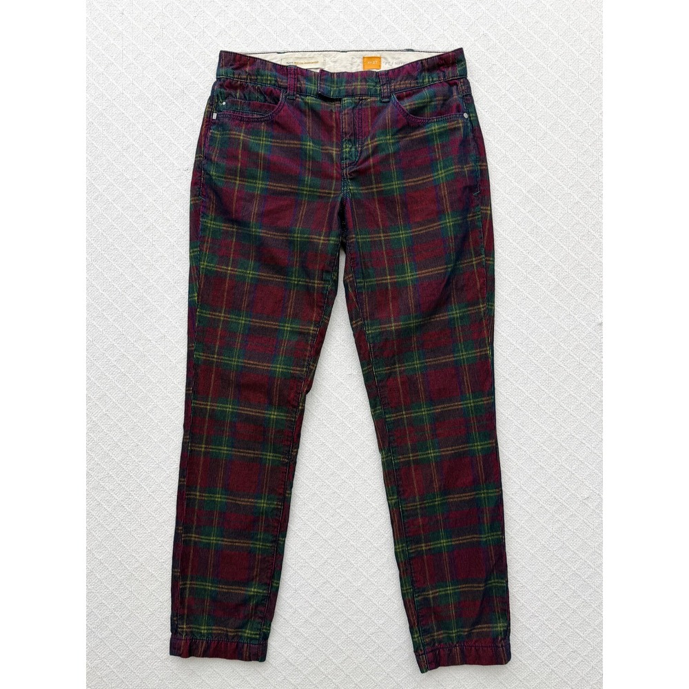 Anthropologie Pilcro Hyphen Plaid Corduroy Pant Tartan Straight Leg Red Green 27